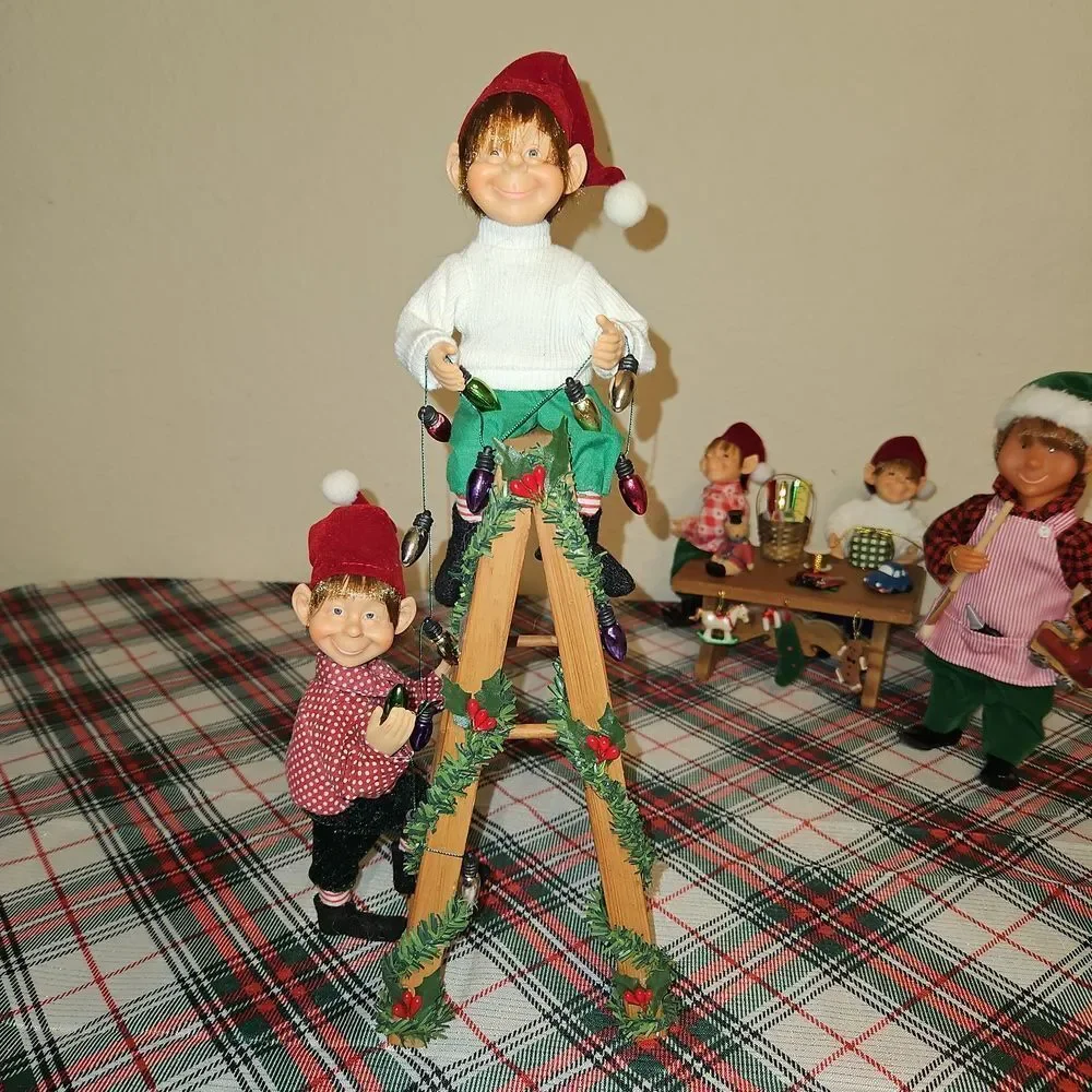 Karen Didion Originals Collectible Festive Elf Figurine Set Holiday Decor